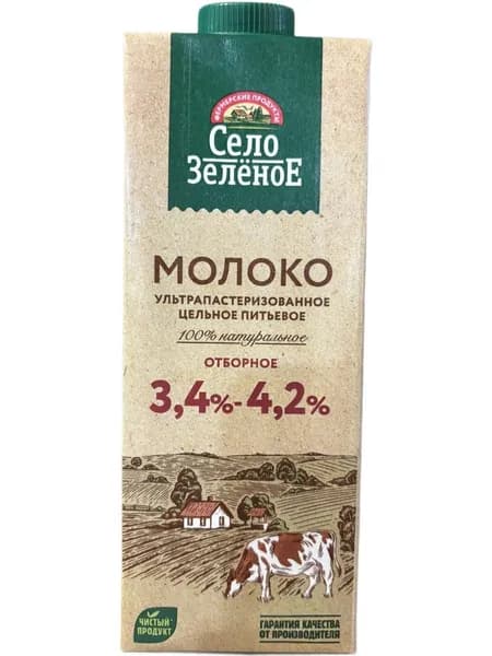 6 шт : Молоко ультрапастеризованное длительного хранения Отборное 3,4-4,2% 0.95 мл Село зеленое