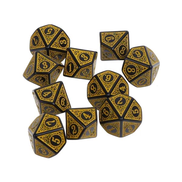 Акриловые десятигранные игральные кости (D10), 10 шт., Желтый