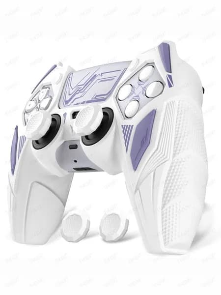 PlayVital чехол для геймпада PS5 DualSense Mecha Rhino, антискользящий силикон, бело-фиолетовый