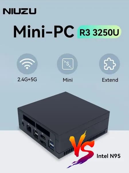 NIUZU Мини-ПК 3250U (AMD 3015Ce, RAM Отсутствует, AMD Radeon, Без ОС), 3250U, черный матовый