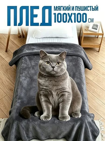 Плед плюшевый , Фланель, 100 см х 100 см