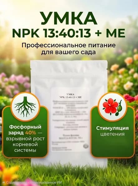 Удобрение УМКА NPK 13:40:13 + 2Mg + 1,6S + ME, 200г, водорастворимое, для корней и цветения