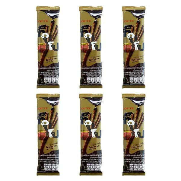 Lotte/ Палочки бисквитные Топпо с какао начинкой, 11 г, 6 уп