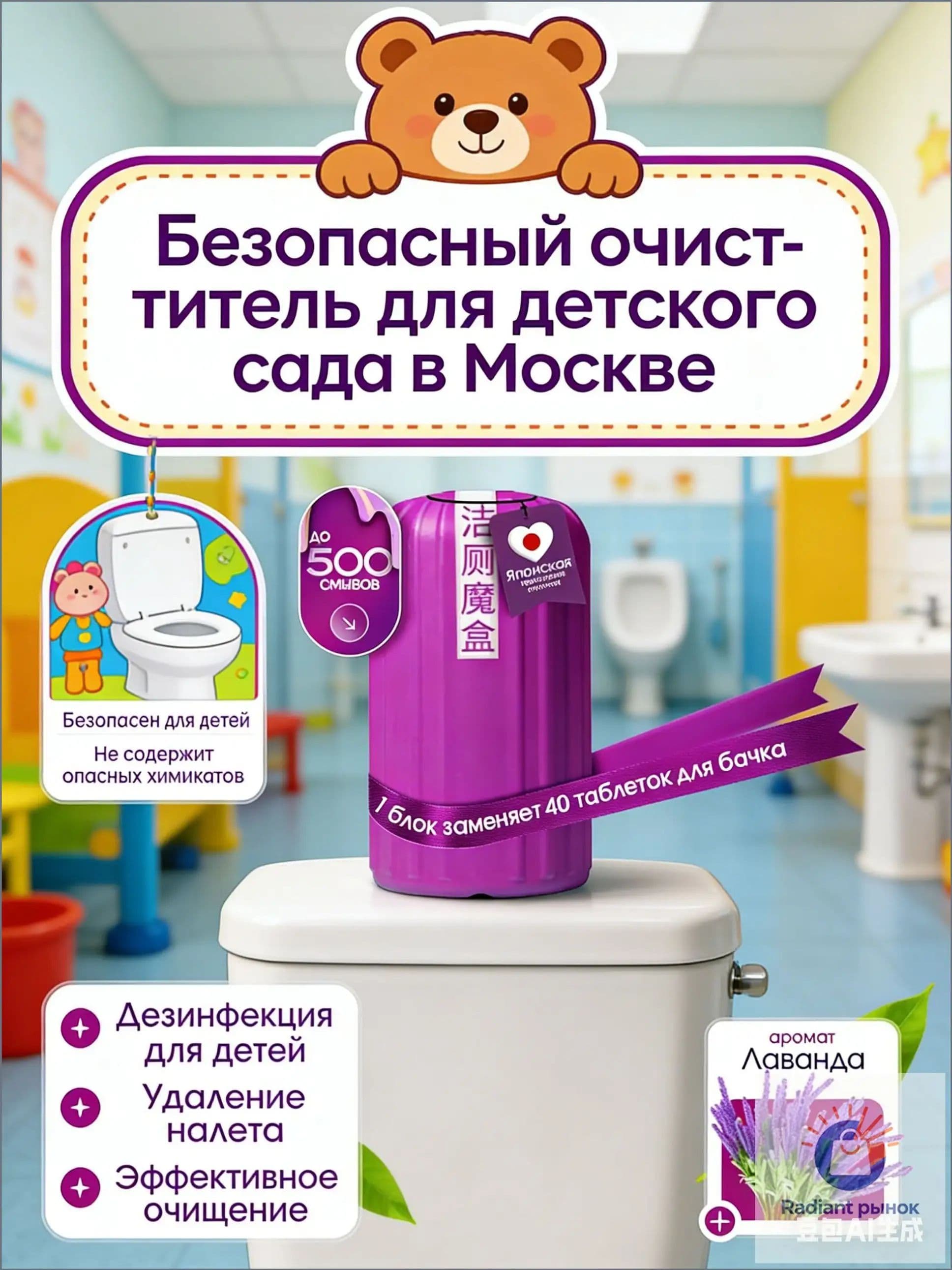 Капсула для бачка унитаза, японская технология, лаванда, до 500 смывов, удаление налета, дезинфекция