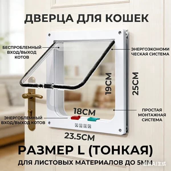 Дверца для животных L Slim, 23.5х25см (внутр. 18х19) тонкая белая