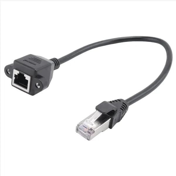 Удлинительный кабель Ethernet LAN RJ45 папа-мама длиной 30 см, для панельного монтажа, с винтами.