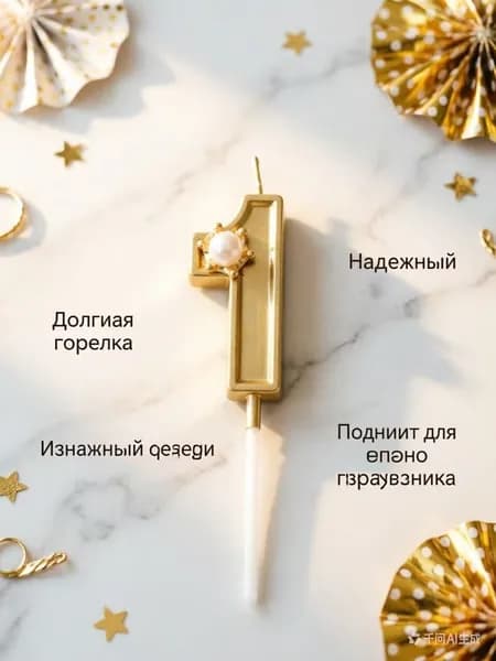 Свечи для торта цифра 1, 5 см х 2.5 см, 1 шт