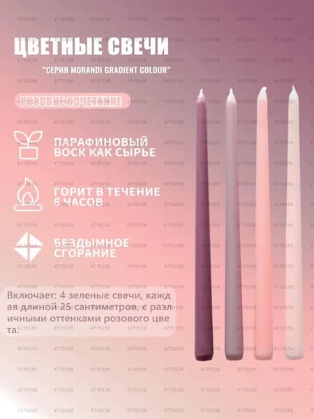 Свеча, 25 см х 2.5 см, 4 шт