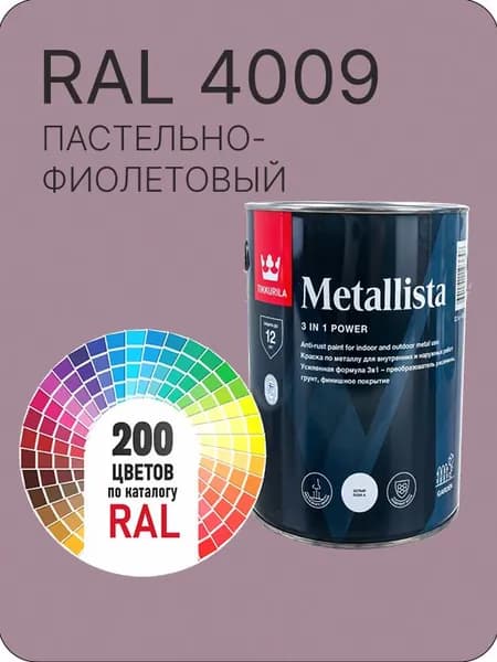Краска по металлу Tikkurila Metallista пастельно- фиолетовый Ral 4009 0.8 л.