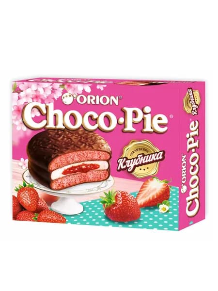 Пироженое Orion Choco-Pie Клубника, 12 шт, 360 г