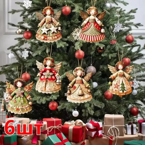 Деревянные ангельские украшения в деревенском стиле,6 шт