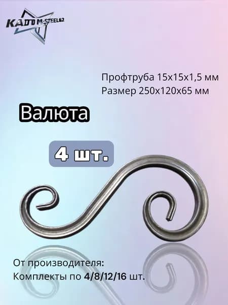 Кованый элемент "Валюта" 250х120х65 мм, 4 шт., профтруба 15х15х1,5 мм