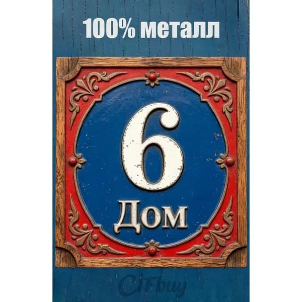 Табличка с номером дома 6 Классический цвет, металл, 20х20 см.