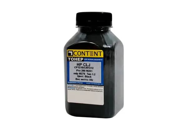 Тонер Content для HP CLJ CP1215/CM1312/Pro 200 M251/mfp M276, Тип 1.2, Bk, 55 г, банка