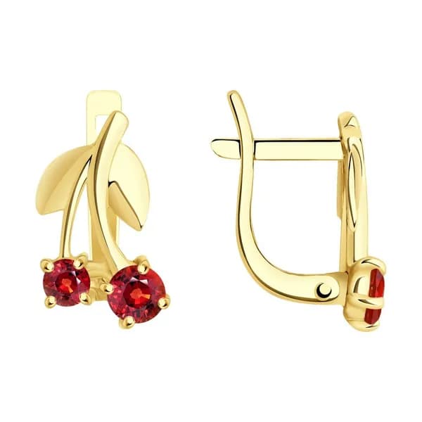 Серьги из желтого золота "Вишенки", 026689-2, корунд проба
