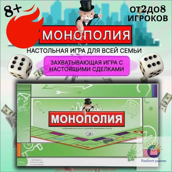 Настольная игра монополия классическая игровое поле 42*42 см