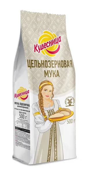 Мука Кудесница пшеничная цельнозерновая 500 г