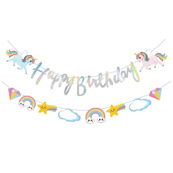 Праздничная гирлянда на день рождения с надписью Happy Birthday, мультяшный баннер с хвостиками для украшения детской комнаты и вечеринки