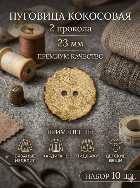 Пуговицы декоративные кокосовые 23 мм, набор 10 шт.
