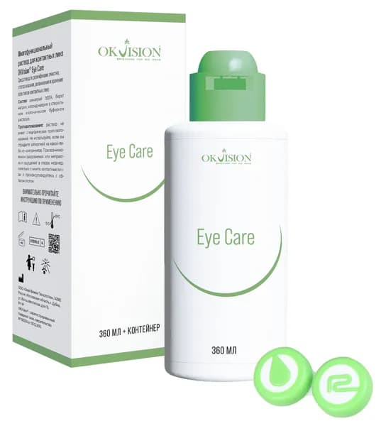 OkVision многофункциональный раствор для всех типов контактных линз Eye Care 360 мл + контейнер