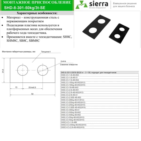 Подкладная(монтажная) пластина для тензодатчика SHD-8-301-0,05/3t-SE