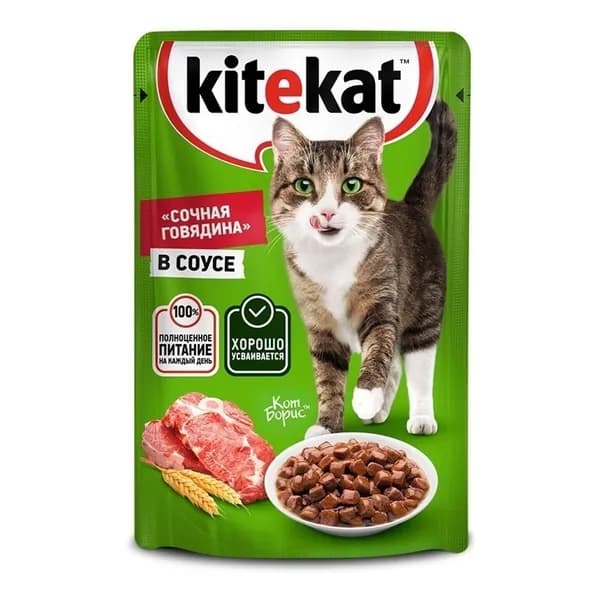 Влажный корм Kitekat для кошек говядина в соусе 85 г