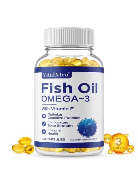 Капсулы VitalXtra Omega-3 с рыбьим жиром помогают поддерживать здоровье сосудов, головного мозга и костей. 60/120 мягких капсул.