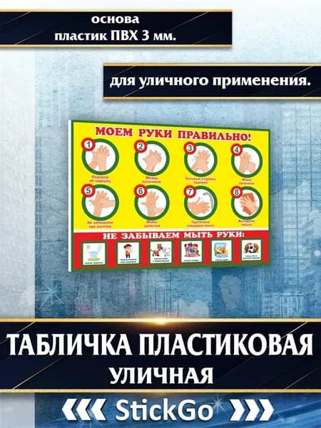 Табличка Моем руки правильно ПВХ 20х30