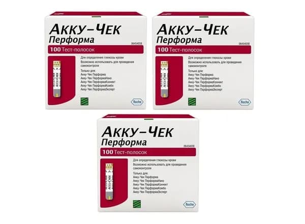 Тест-полоски Акку-Чек Перформа (Accu-Chek Performa) (100 шт. x3), упаковки. Срок годности 30.08.2026