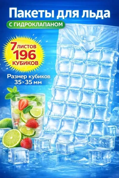 Пакет для льда 196 кубиков с клапаном, 7*28 шт, 25мкм