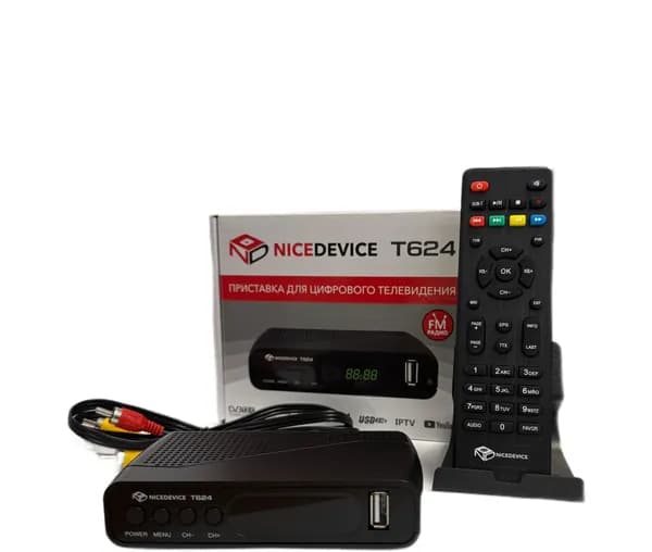 ТВ-приставка NICEDEVICE T624, LED-дисплей, поддержка цифрового ТВ и FM-радио, пульт.