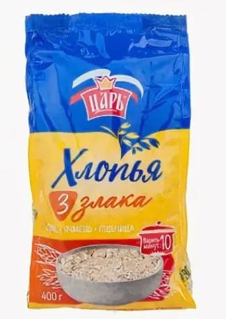 Царь, мягкая упаковка,  фасованные, Хлопья из 3-х злаков, 400 гр - 20 шт