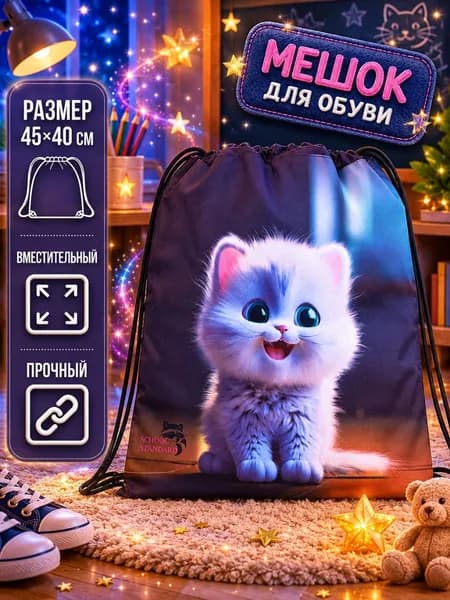 Мешок для сменной обуви для девочки School Standard (Скул Стандарт) размер 45 х 40 см на завязках