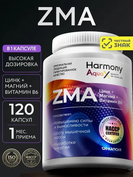 ZMA для мужчин HarmonyAquaX / ЗМА витамины, 120 капсул