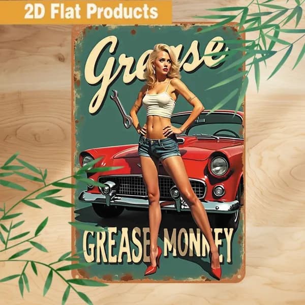 Табличка "Grease Grease Monkey (ретро автомобильная ремонтная и музыкальная тематика)", металл (винтажный стиль), 20 30 см, декор для автослесарей и музыкальных энтузиастов