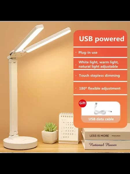Белая светодиодная настольная лампа 3 режима яркости USB зар