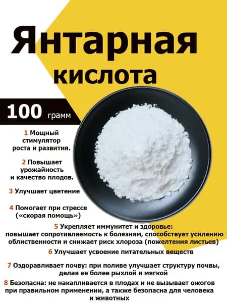 Янтарная кислота для растений 100 г, стимулятор роста для рассады и комнатных цветов
