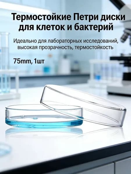 Чашка Петри 75 мм (1 шт), толщ. стенки 1,3 мм, Boro 3.3