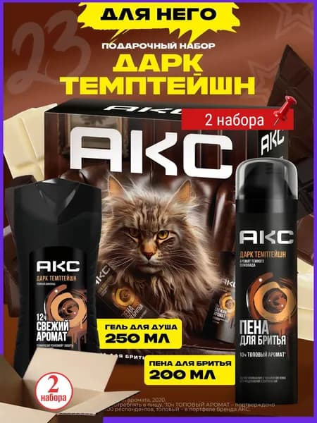 Акс Дарк Темптейшн Подарочный набор для мужчин косметический, гель для душа и пена для бритья, 2 предмета,2 набора