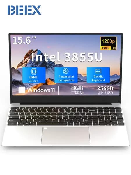 BEEX Студенческие резервные ноутбуки Ноутбук 15.6", RAM 8 ГБ, SSD 256 ГБ, Intel HD Graphics 510, Windows Pro, (T156), серебристый, Английская раскладка
