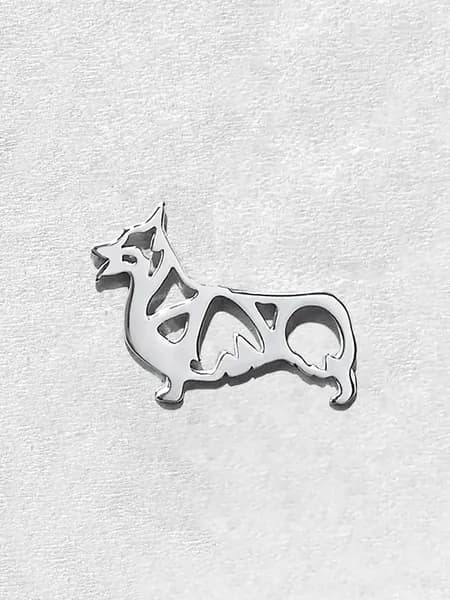 DIAMOND ANIMAL брошь значок с собакой Корги, серебро 925 с родием