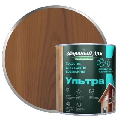 Высокоэффективное средство для защиты и декоративной отделки древесины Здоровый Дом Ультра, цвет: Дуб, 0,8 л.