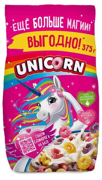 Готовый завтрак Unicorn Радужные колечки, 375 г x 1 шт