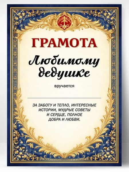 Грамота диплом в подарок - Любимому дедушке