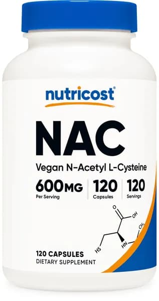 Nutricost N-ацетил L-цистеин (NAC) 600 мг, 120 вегетарианских капсул - без ГМО, без глютена