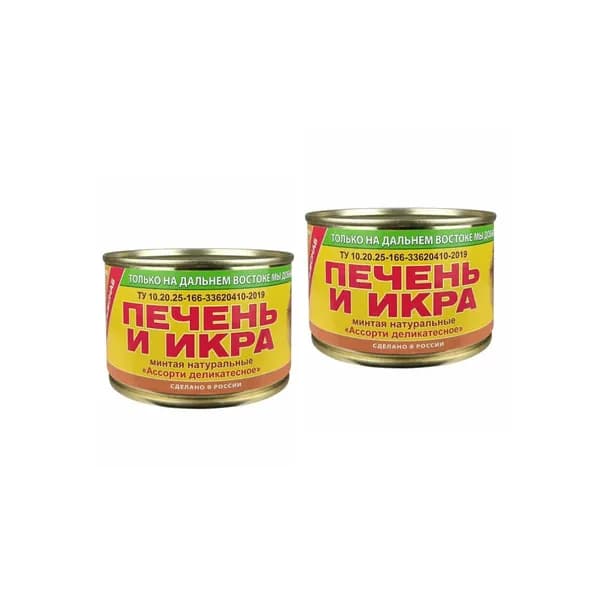Примрыбснаб Печень и икра минтая натуральные Ассорти деликатесное, 240 г, 2 шт.