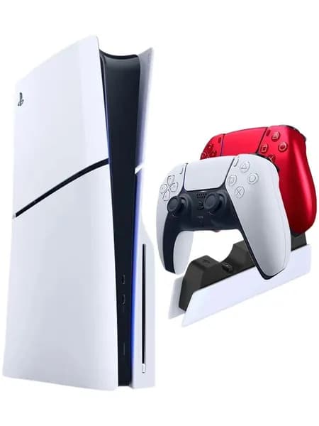 Sony PlayStation 5 Slim с дисководом + Второй геймпад (вулканический красный) + Зарядная станция