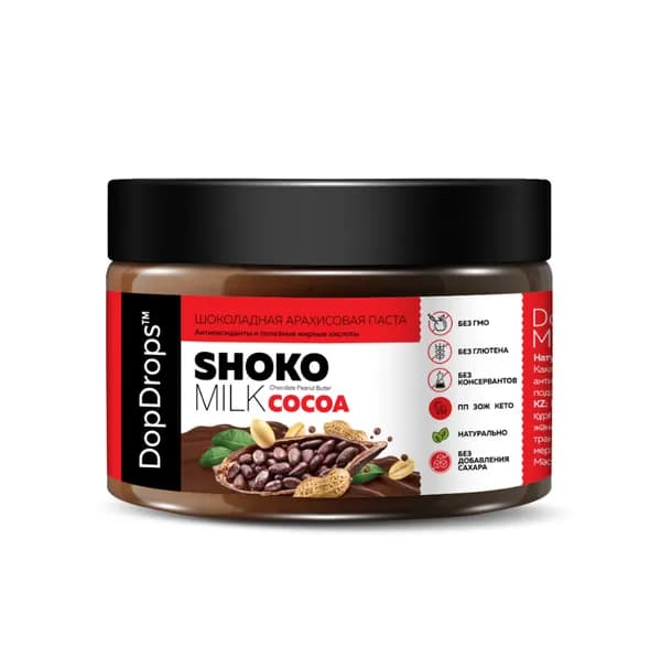 Паста арахисовая DopDrops Shoko Milk Cocoa (без сахара) 250 г, Россия