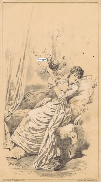 7 (12) смертных грехов. Скупость. Николай Богданов. Антикварная авторская тоновая литография. Россия, 1887 г.