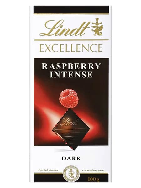 Lindt Excellence темный шоколад с кусочками малины, 100 г